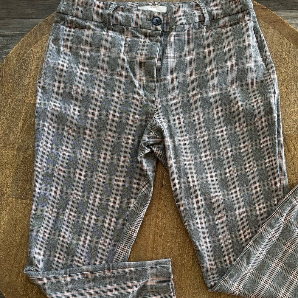 Plaid Casual Pants Women's Gray Pink White S 10
